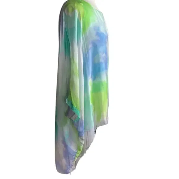 Fancy Aqua Blue Silky Flowing Top Large - sewn in tank top - Picture 5 of 13